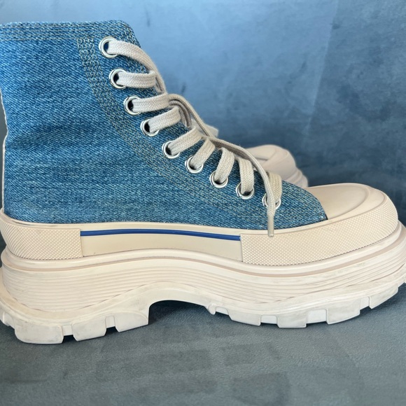 Alexander McQueen Women's Tread Slick Denim Platform Booties - Picture 6 of 13